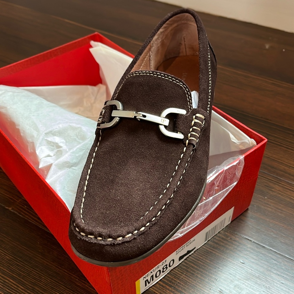 Men’s Donald J Pliner Brown Suede Slip on Shoes with Silver Buckle